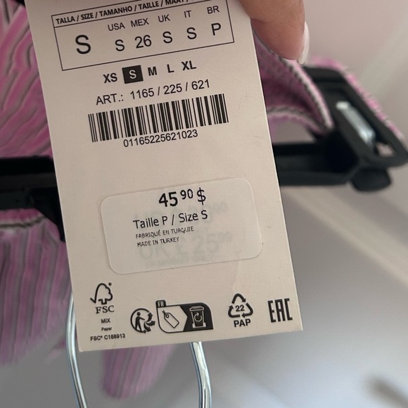 Zara NWT Pink Striped poplin Women's Shorts with Drawstrings- midrise- size S - Picture 7 of 8